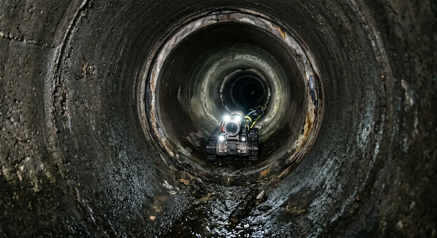 Robotic sewer camera inspecting pipe interior for Sewer Line Cleaning in Francisville